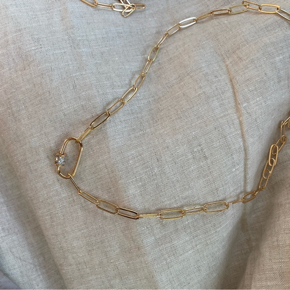 Cz paper clip necklace